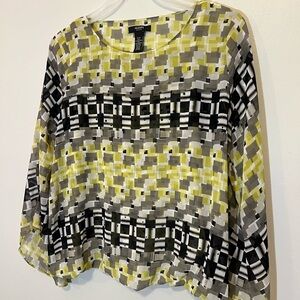 Formal Fairycore Black Yellow Office Sheer Plaid Top - Size Petite Small